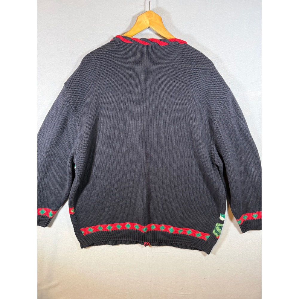 VTG Lauren Rogers Christmas Cardigan Sweater Black Knit Holiday Sleigh Tree 90's - Picture 8 of 11